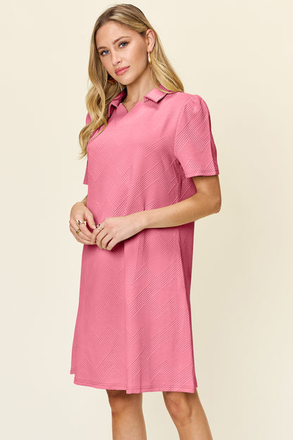 Textured Collared Dress Blush Pink