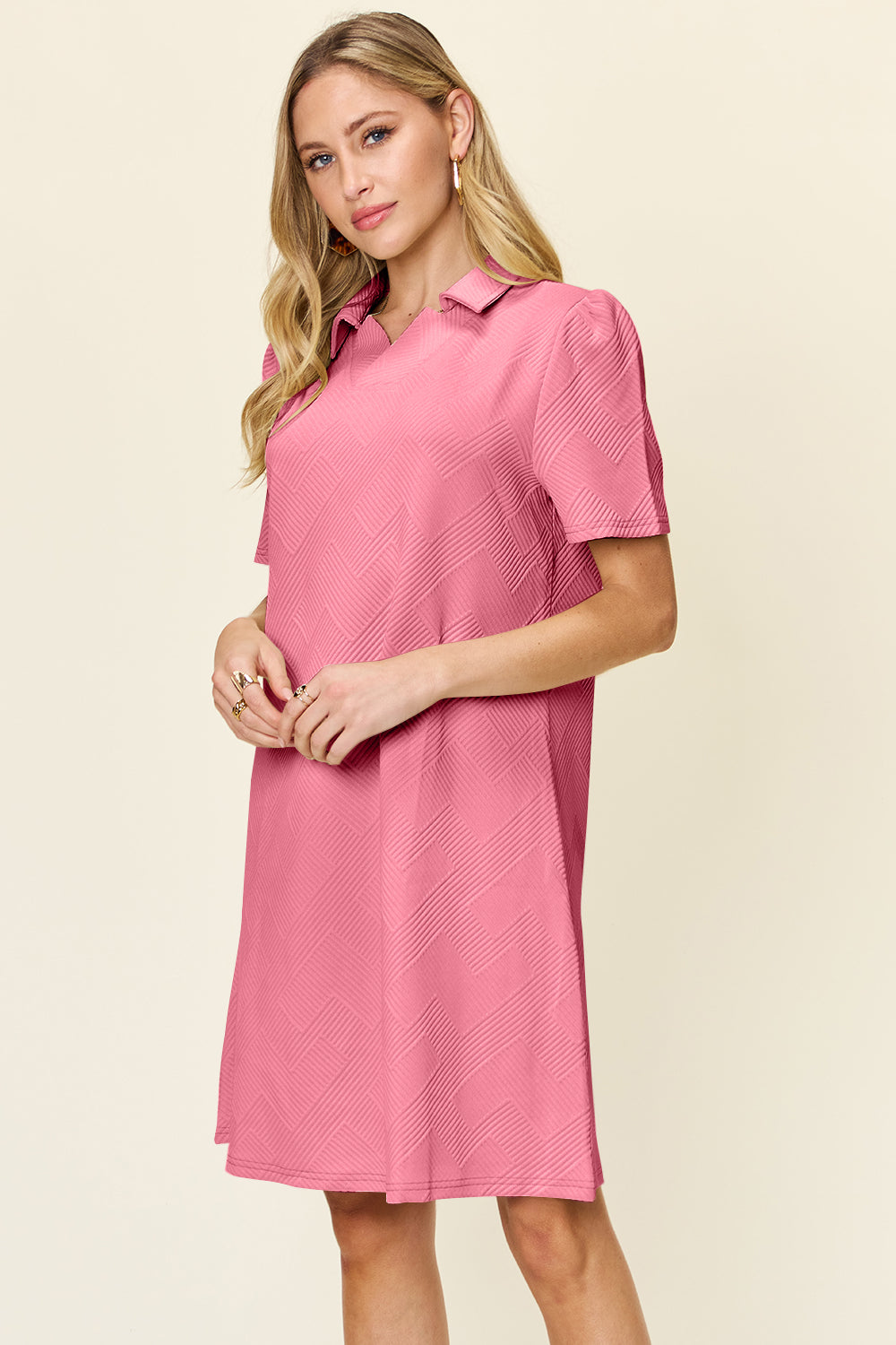 Textured Collared Dress Blush Pink