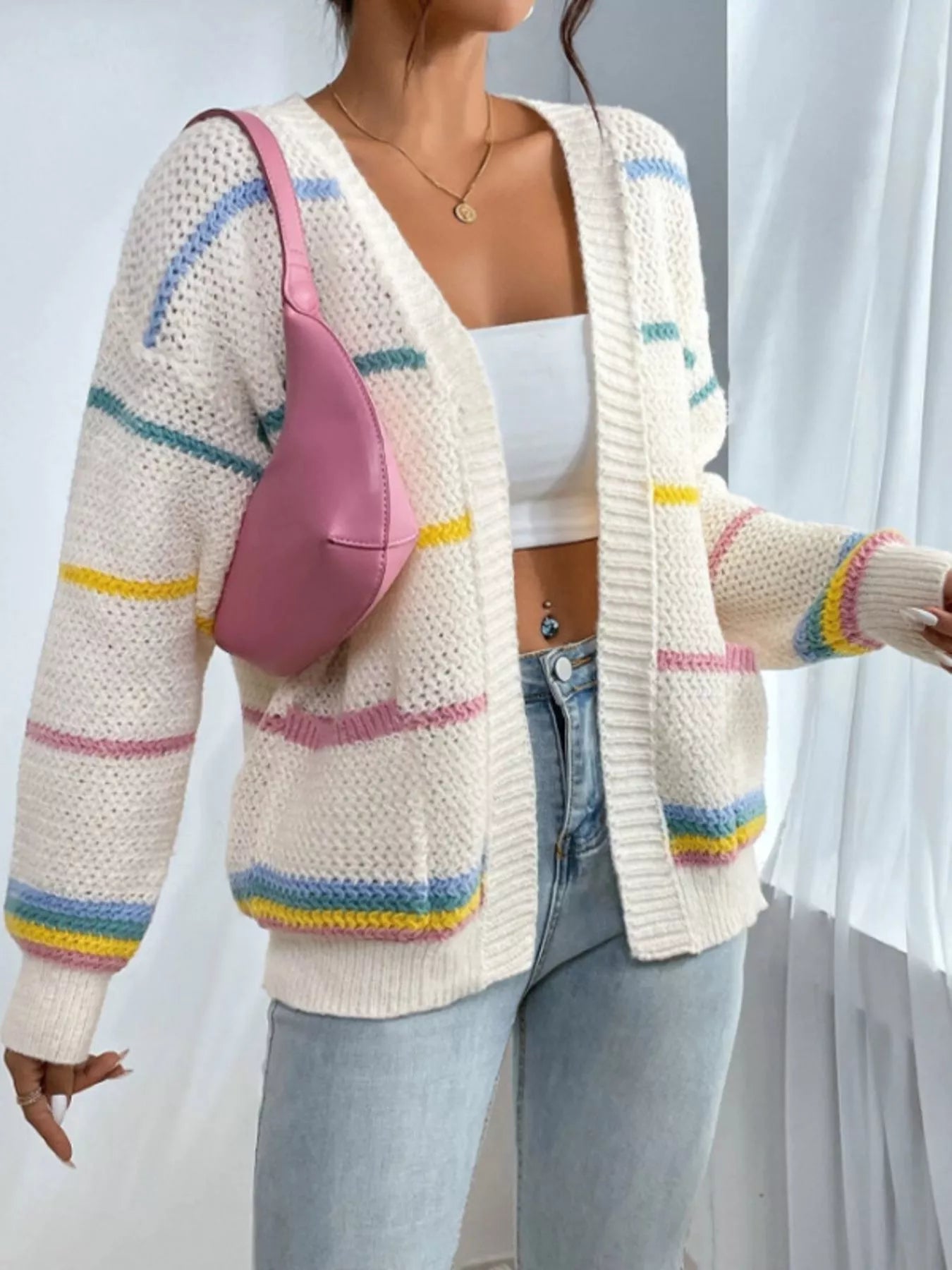 Striped Knit Open Front Cardigan