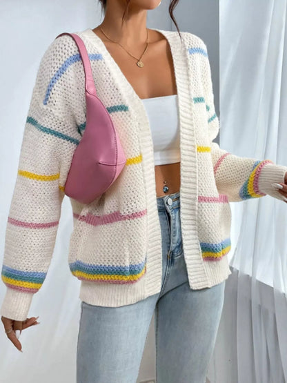 Striped Knit Open Front Cardigan