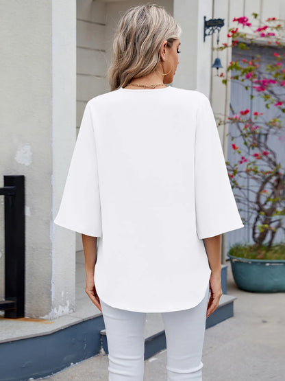 V-Neck Lace Trim Blouse