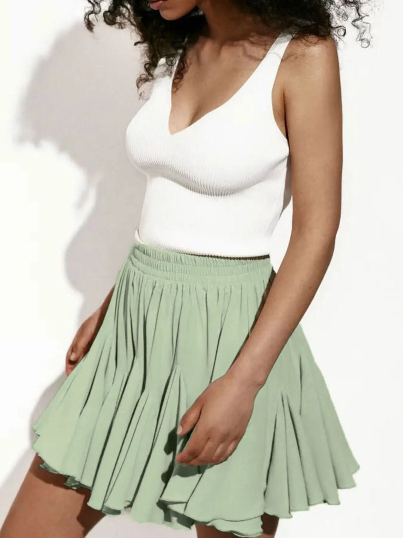 Elastic Waist Ruffled Hem Skirt
