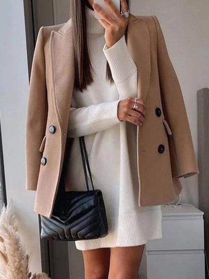 Lapel Collar Double-Breasted Blazer