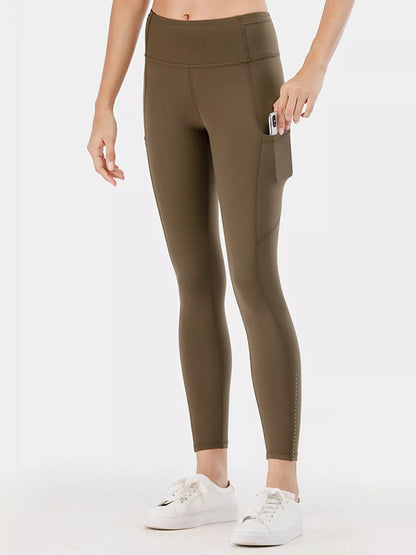 Full Size High-Waisted Active Leggings with Pockets Plus Size Olive