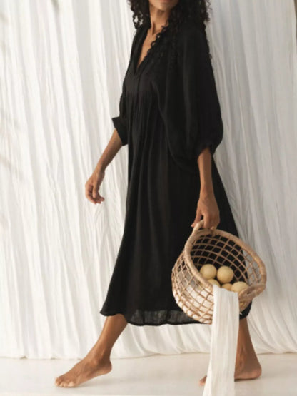 Tie Neck 3/4 Sleeve Midi Dress