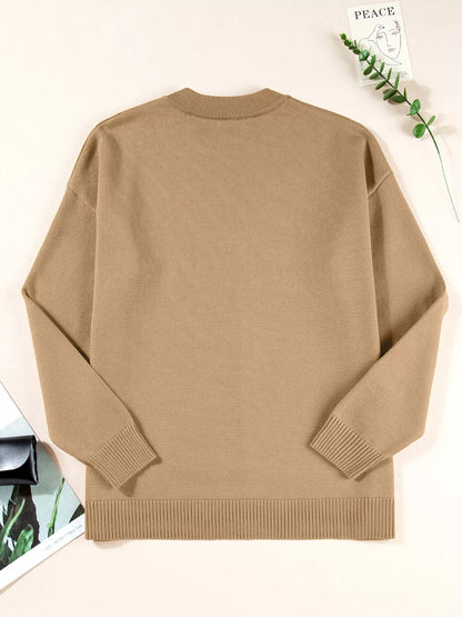 Center Seam Drop Shoulder Pullover Solid Sweater