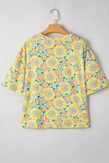 Floral Print Round Neck Oversized T-Shirt