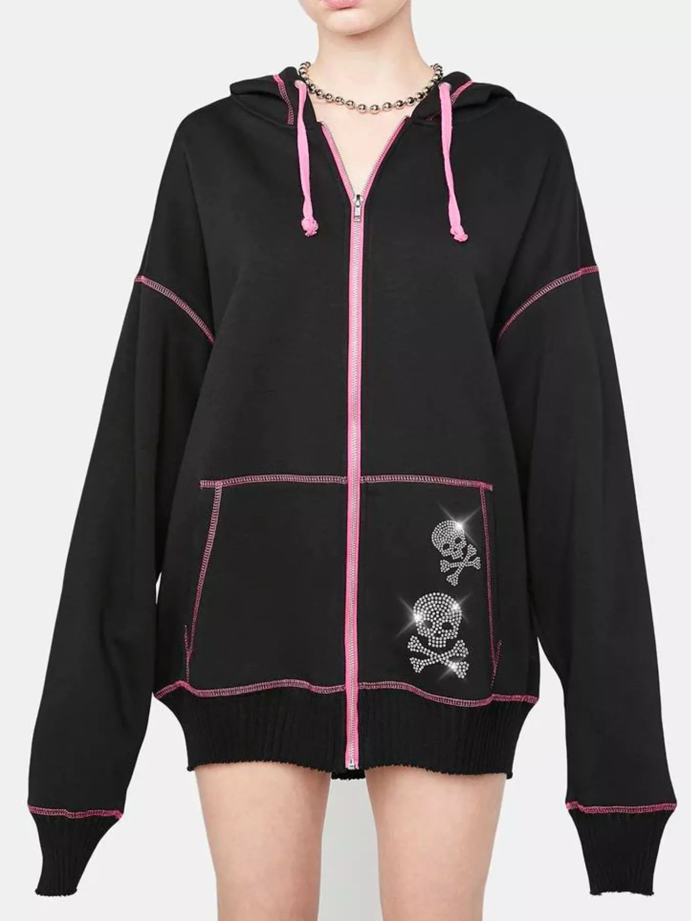 Halloween Zip-Up Drawstring Hoodie skull