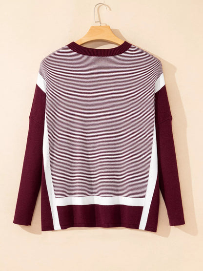 Stripe Color Block Patchwork Dolman Oversize Tunic Sweater