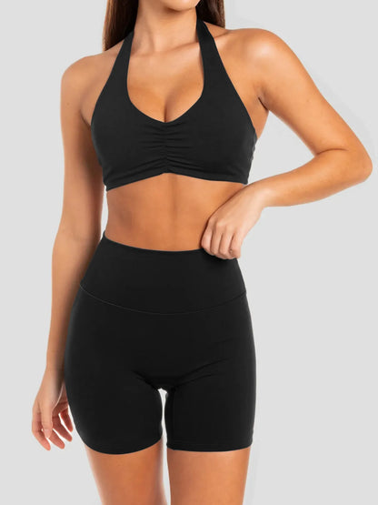Halter Neck Cami and Shorts Active Set Black