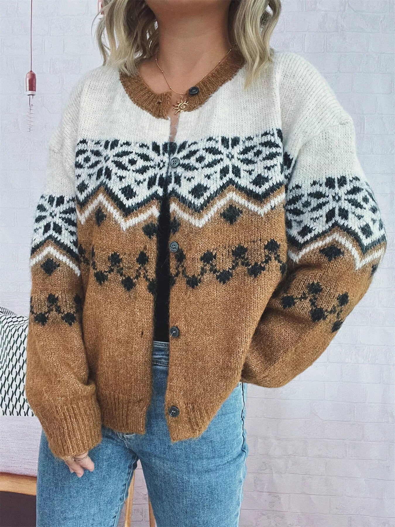 Christmas Button Up Drop Shoulder Cardigan