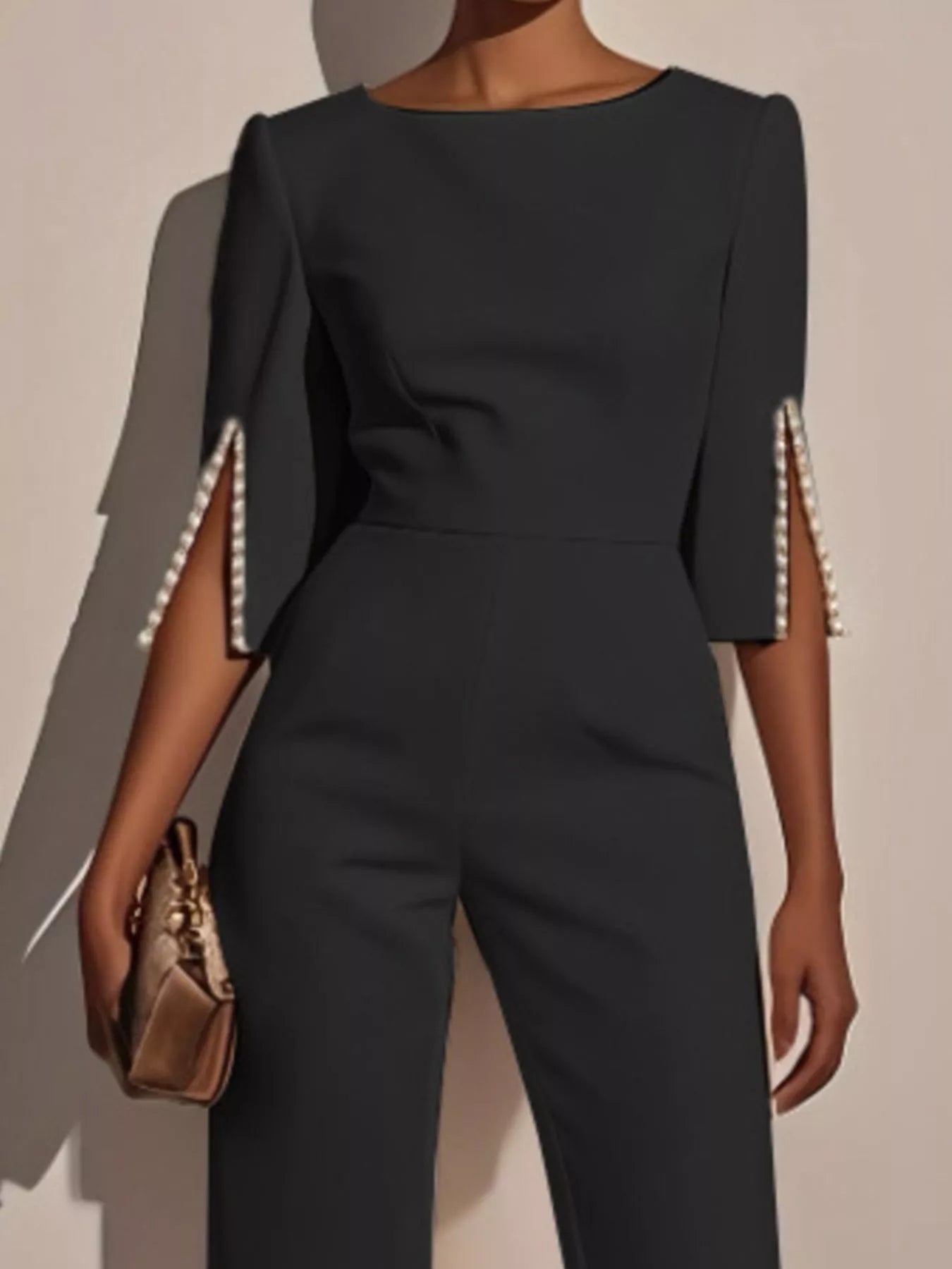 Wide-Leg Jumpsuit with Slit Sleeve