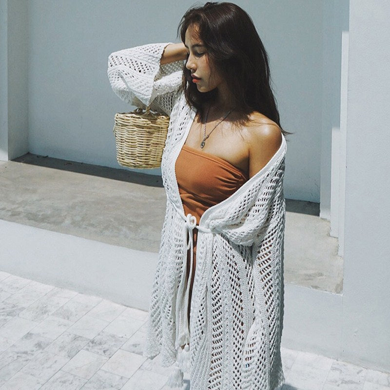 Cutout Sexy Loose Sun Shirt Bikini Beach Cover Up White One size