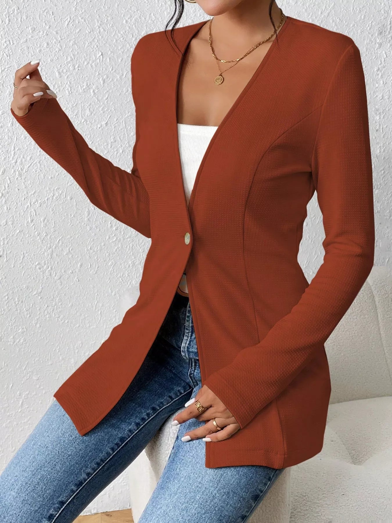 One Button Long Sleeve Blazer