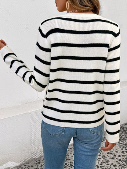 Striped Button-Front Cardigan