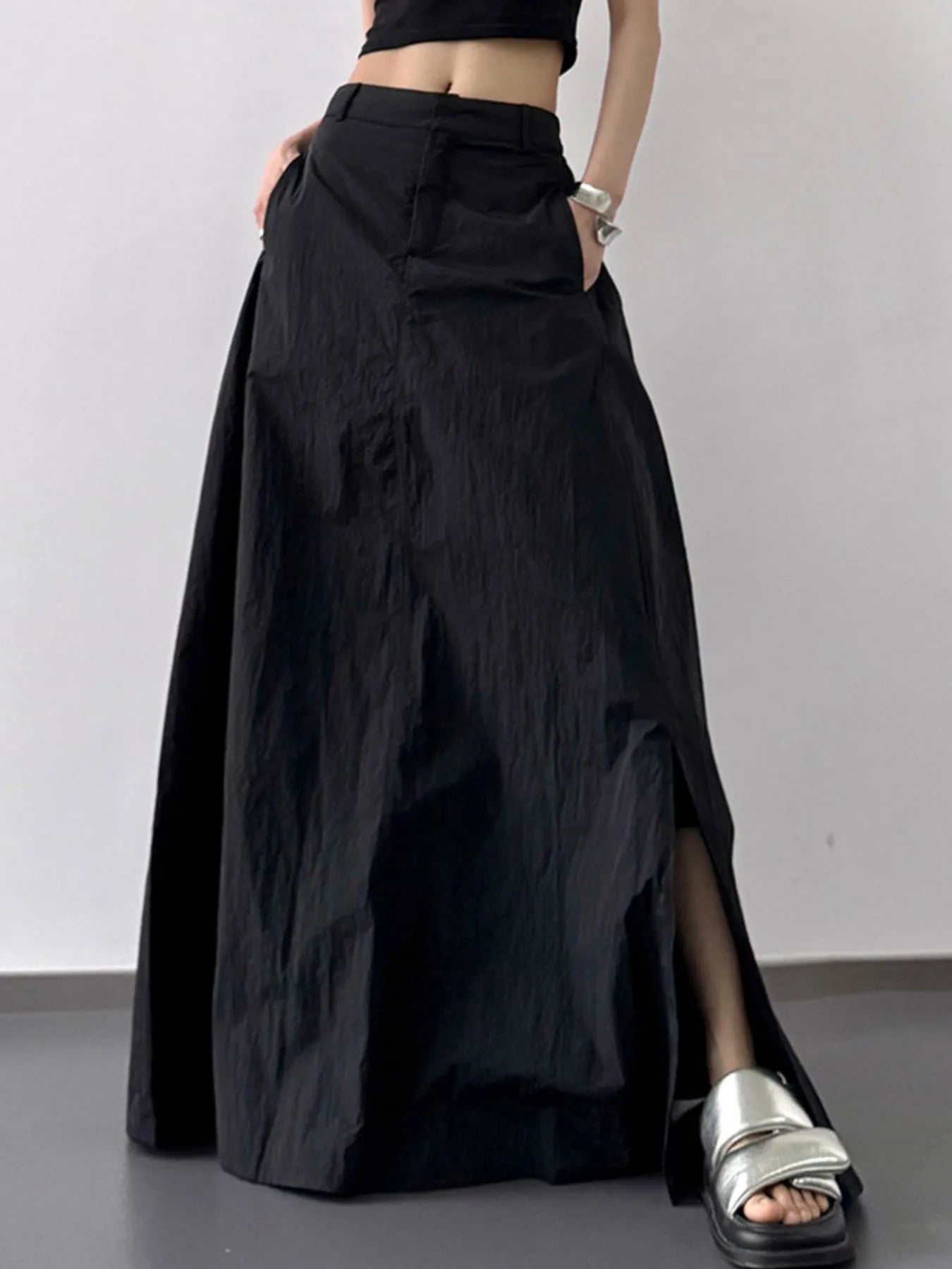 High Waist Slit Maxi Skirt Black