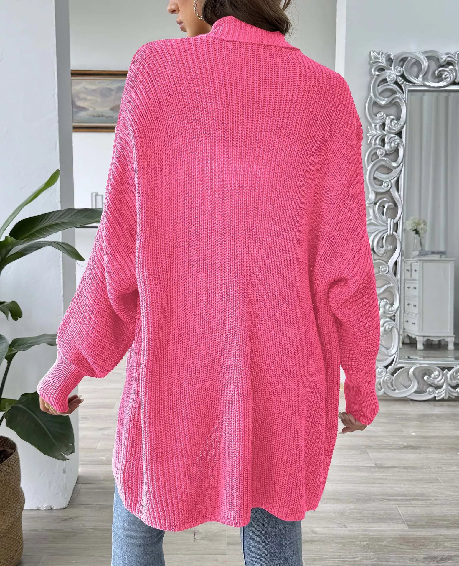 Open Front Ribbed Knit Cardigan
