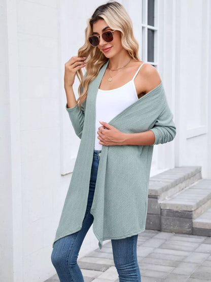 Open Front Long Cardigan Dark Green