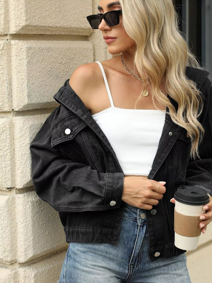 Washed Button Up Hooded Denim Jacket