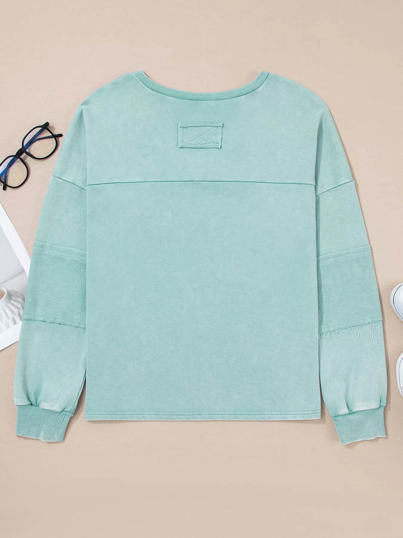 Mineral Wash Exposed Seam Buttoned V Neck Top