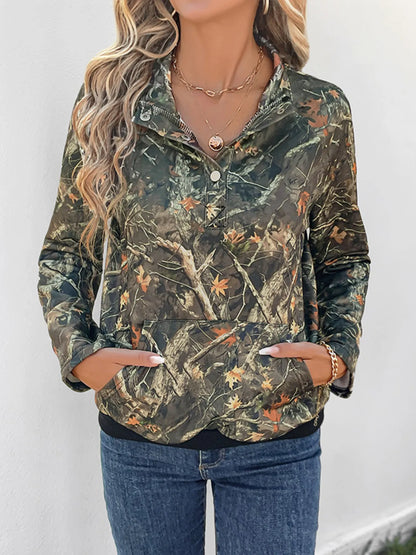Printed Kangaroo Pocket Long Sleeve Sweatshirt