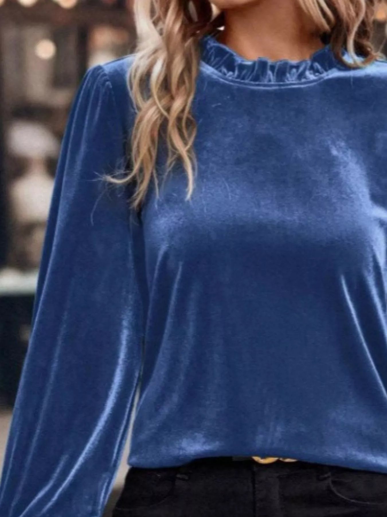 Velvet Ruffle Trim Blouse