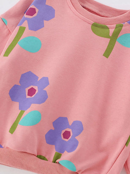 Children's Floral Print Sweatshirt and Pants Set