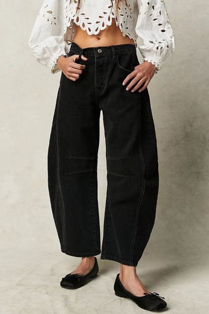 Wide Leg Jeans with Pockets Black