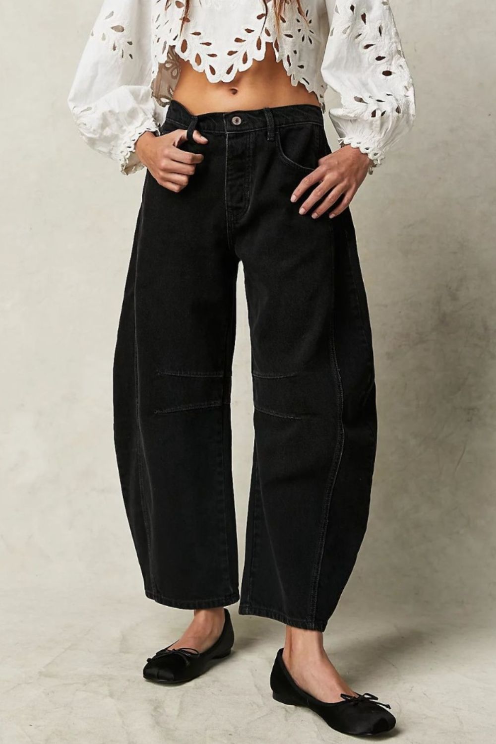 Wide Leg Jeans with Pockets Black