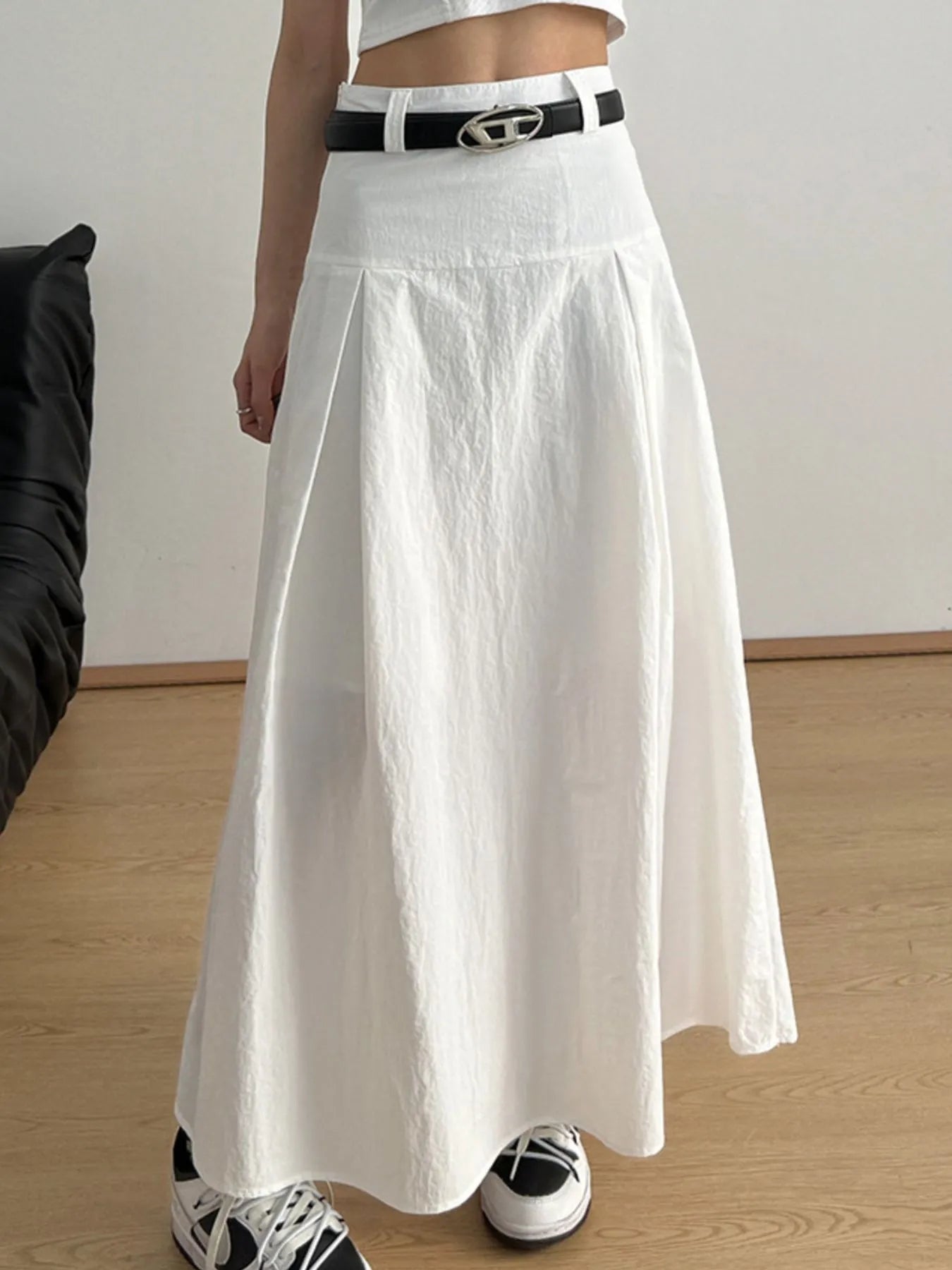 High Waist A-Line Maxi Skirt White