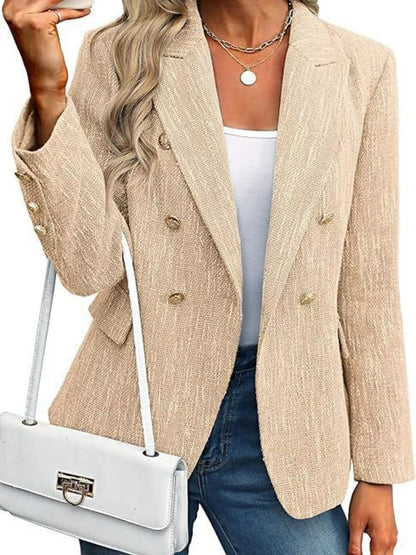 Double-Breasted Lapel Collar Blazer Khaki