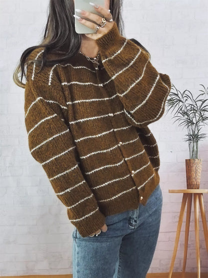 Striped Button Up Long Sleeve Cardigan