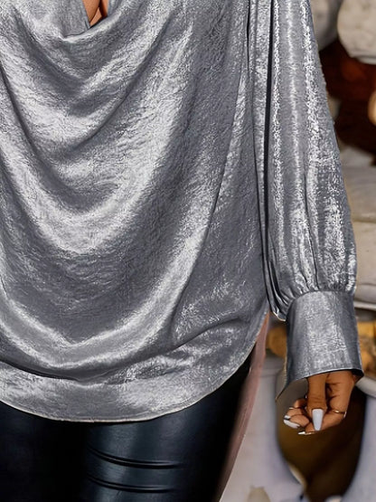 Plus Size Cowl Neck Long Sleeve Blouse