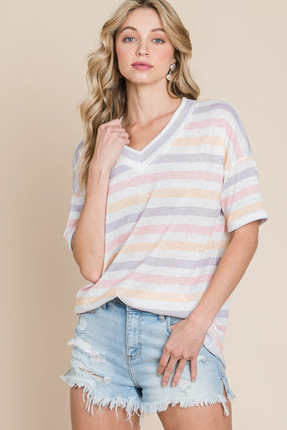 Comfy Striped V-Neck Tee