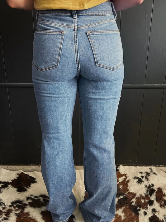 High-Waisted Flare Jeans with Seam Detail