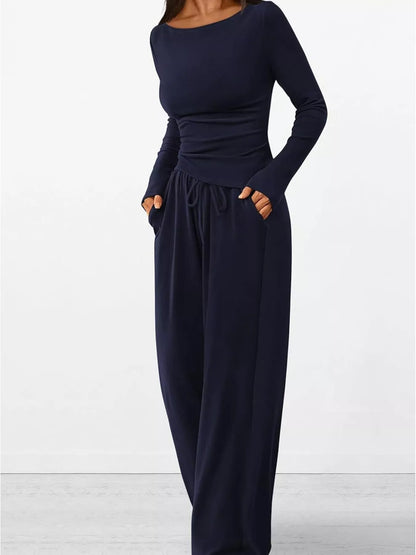 Long Sleeve Top and Wide Leg Pants Set