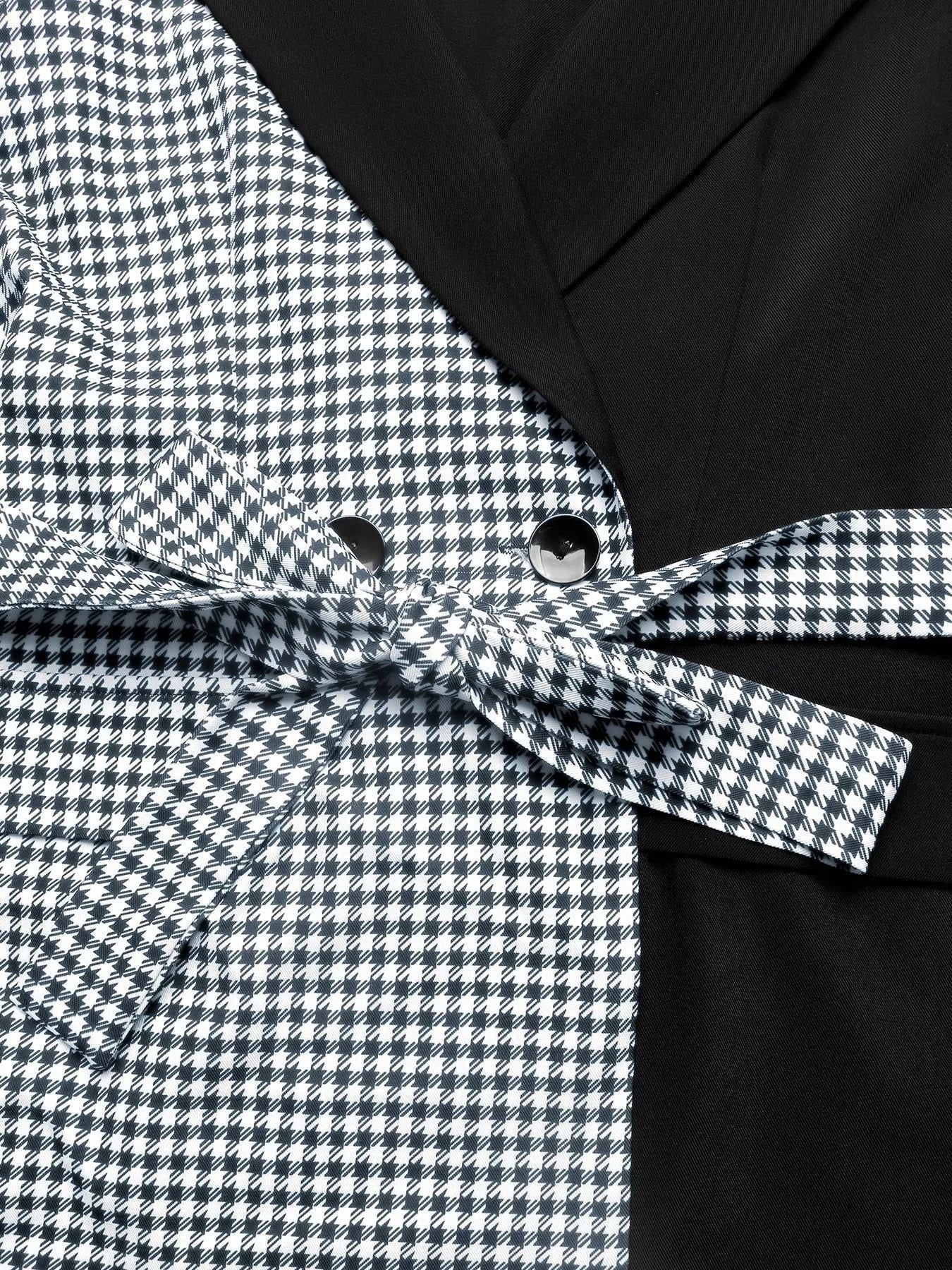 Contrast Houndstooth Tie Waist Blazer