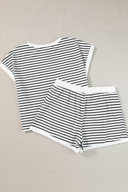 Striped Contrast Top and Shorts Set