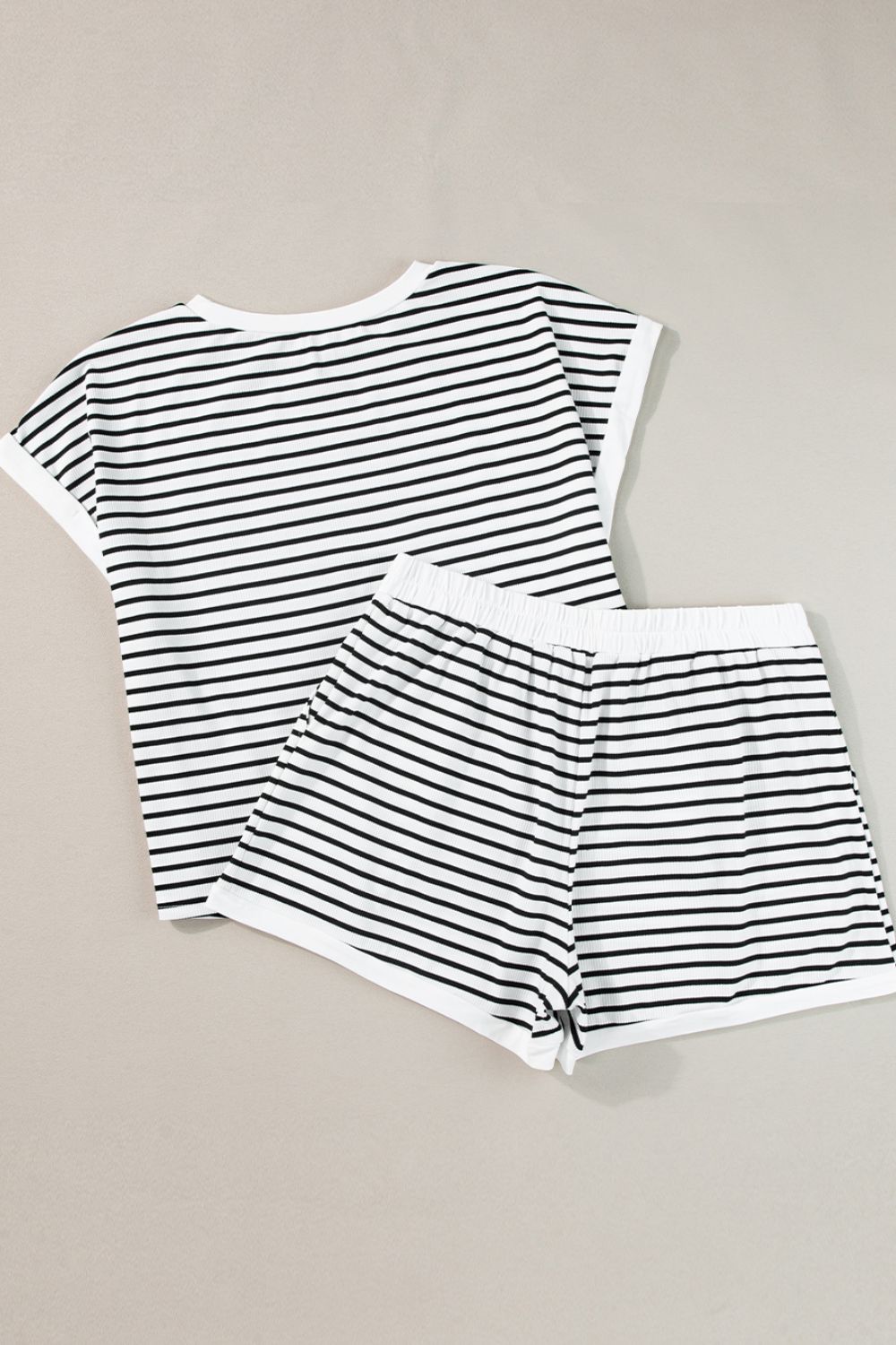 Striped Contrast Top and Shorts Set