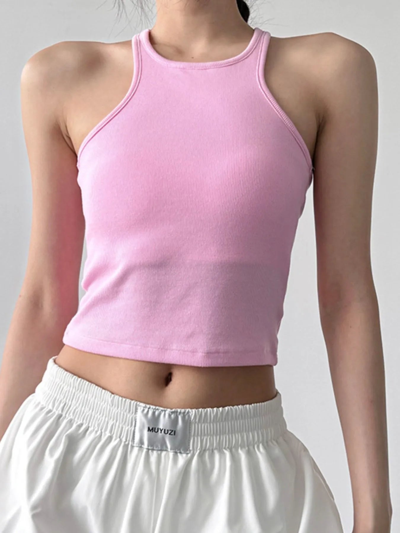 Ribbed Round Neck Crop Tank Top