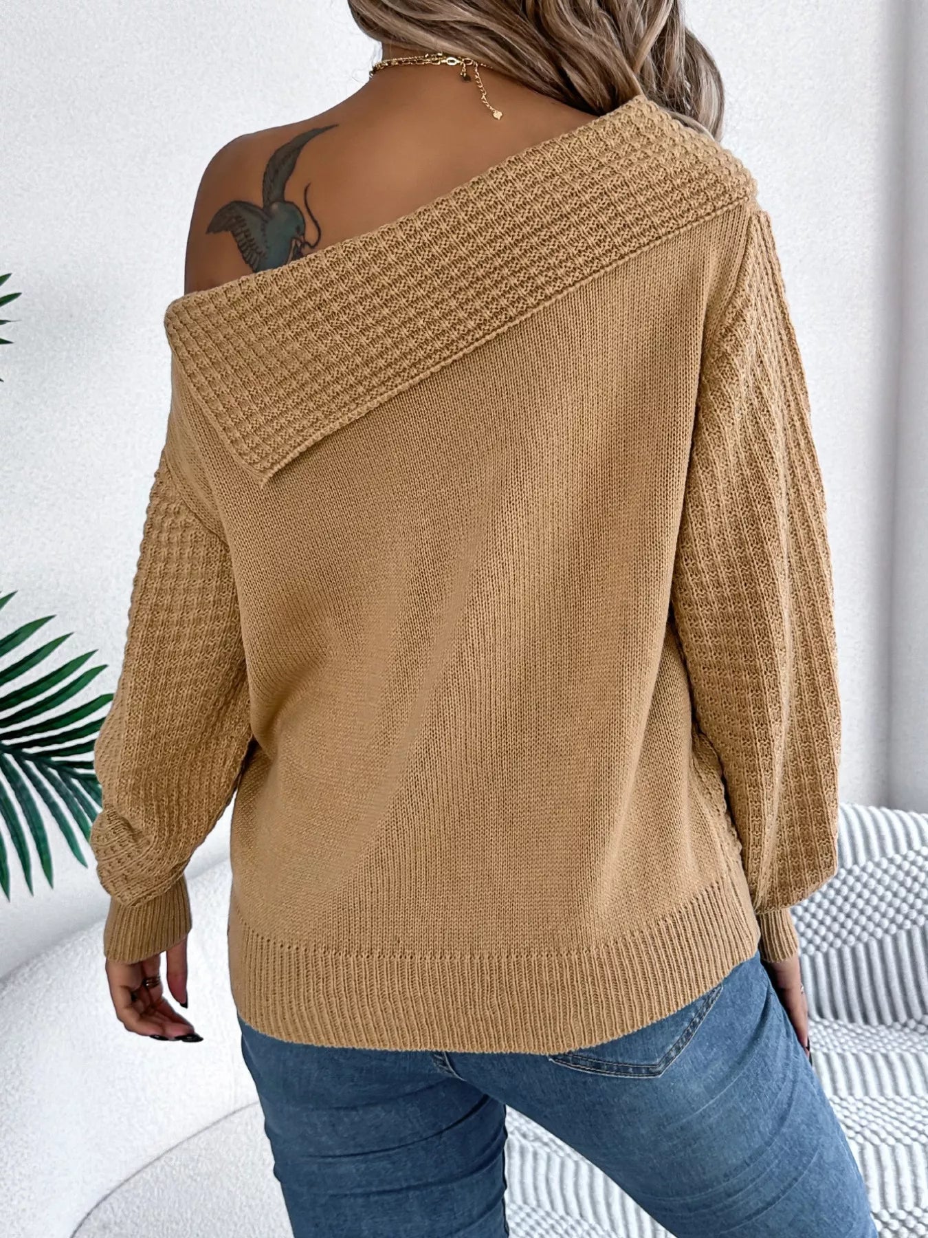 Off-Shoulder Cable Knit Sweater
