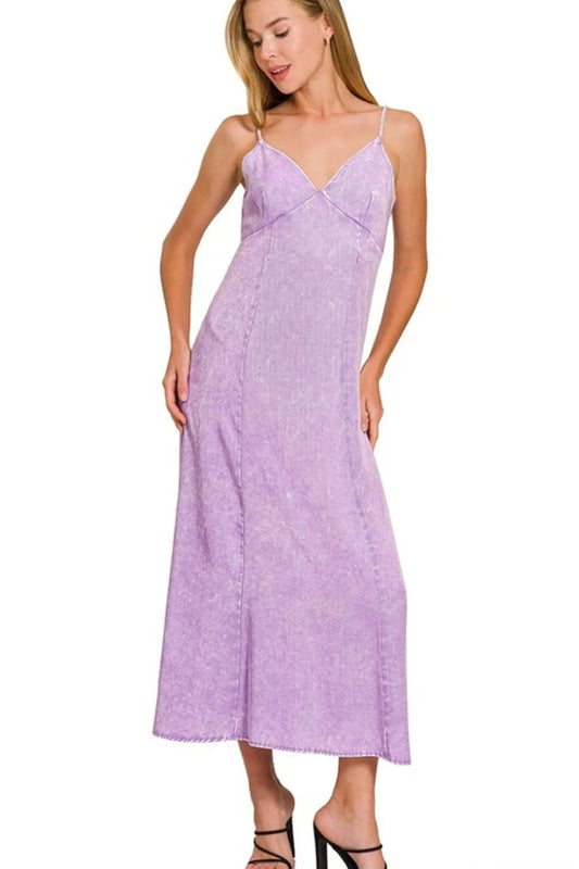 Zenana Tencel Mineral Washed Maxi Dress B LAVENDER
