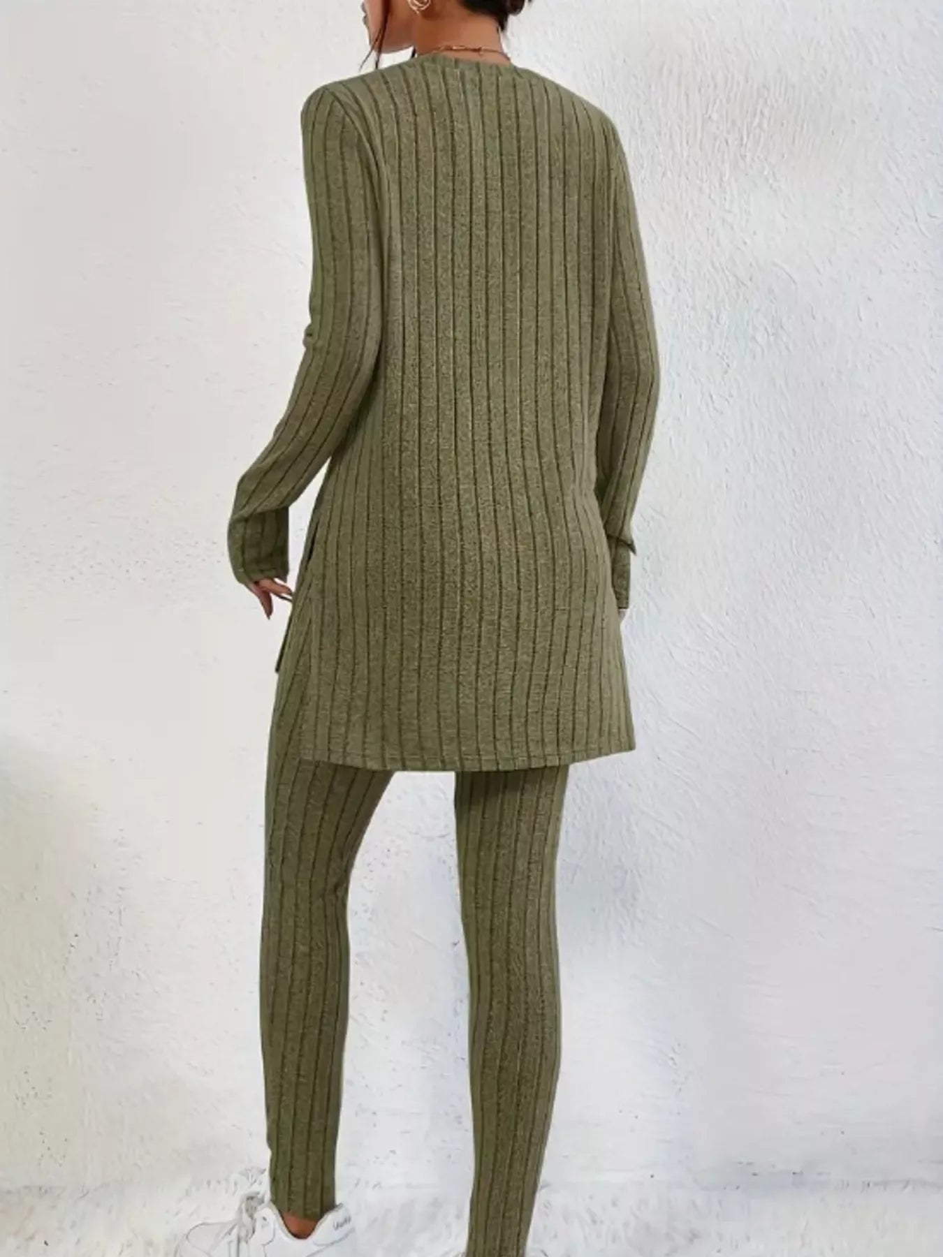 Side Slit Ribbed Top and Pants Set