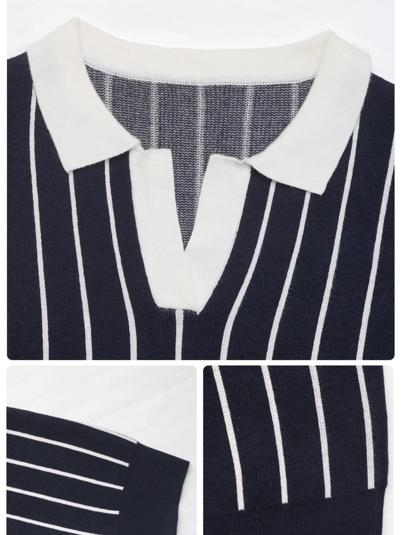 Stripe Contrast Collar Long Sleeve Knit Top