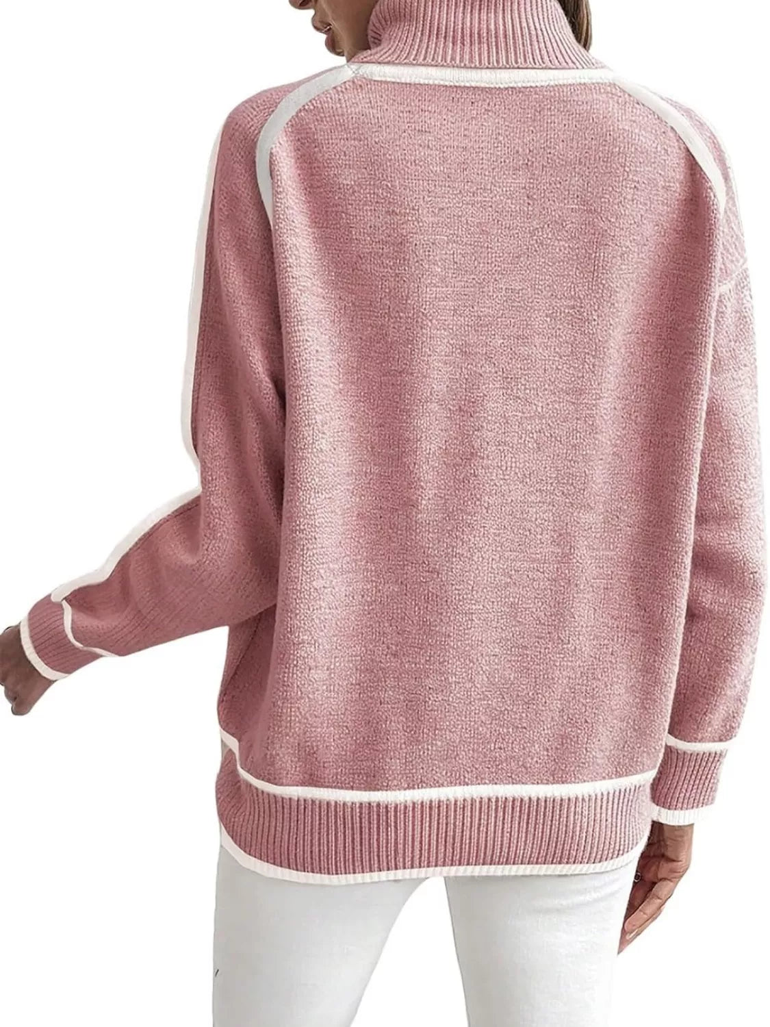 Full Size Turtleneck Contrast Trim Sweater Plus Size