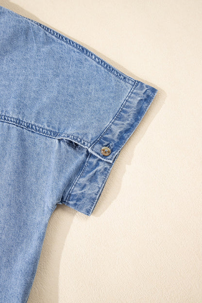 Button Down Short Sleeve Denim Dress