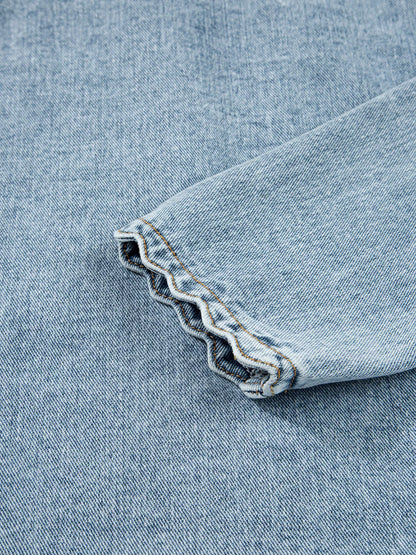 Scallop Trim Collar Patched Pocket Button Up Denim Jacket