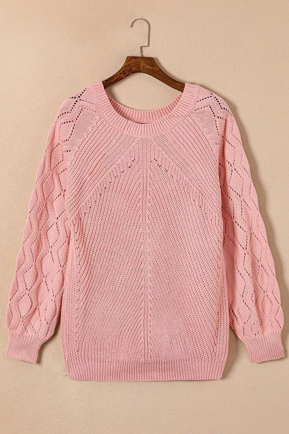 Hollow-Out Puffy Sleeve Knit Sweater