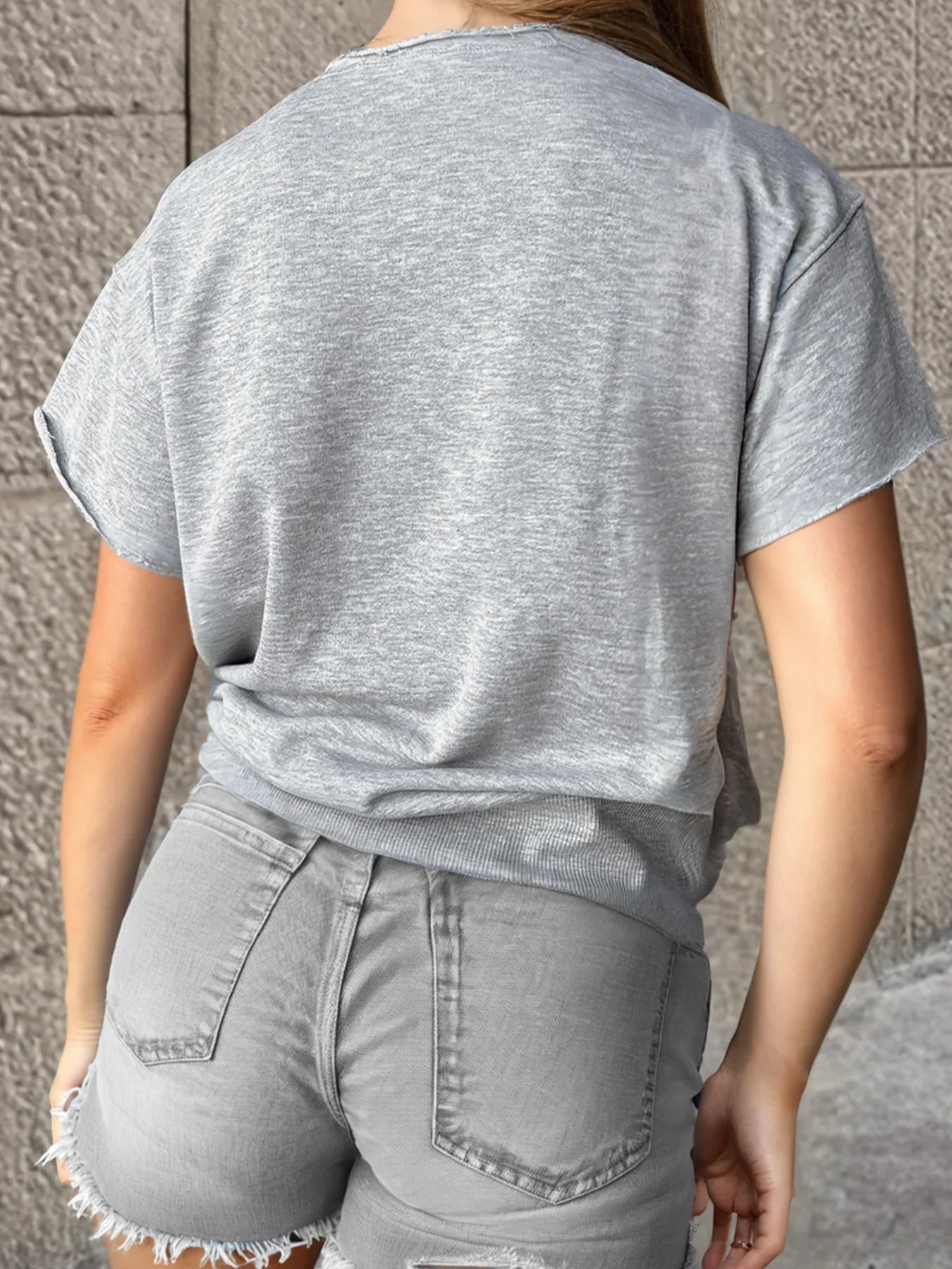 USA Lettering Patch Notched Neck T-Shirt