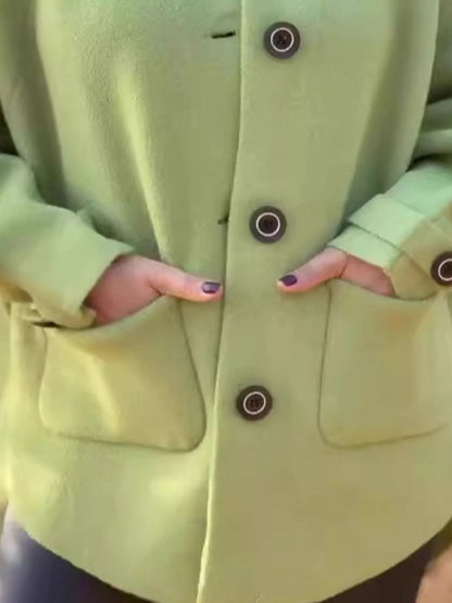 Full Size Button-Front Raglan Sleeve Coat Plus Size